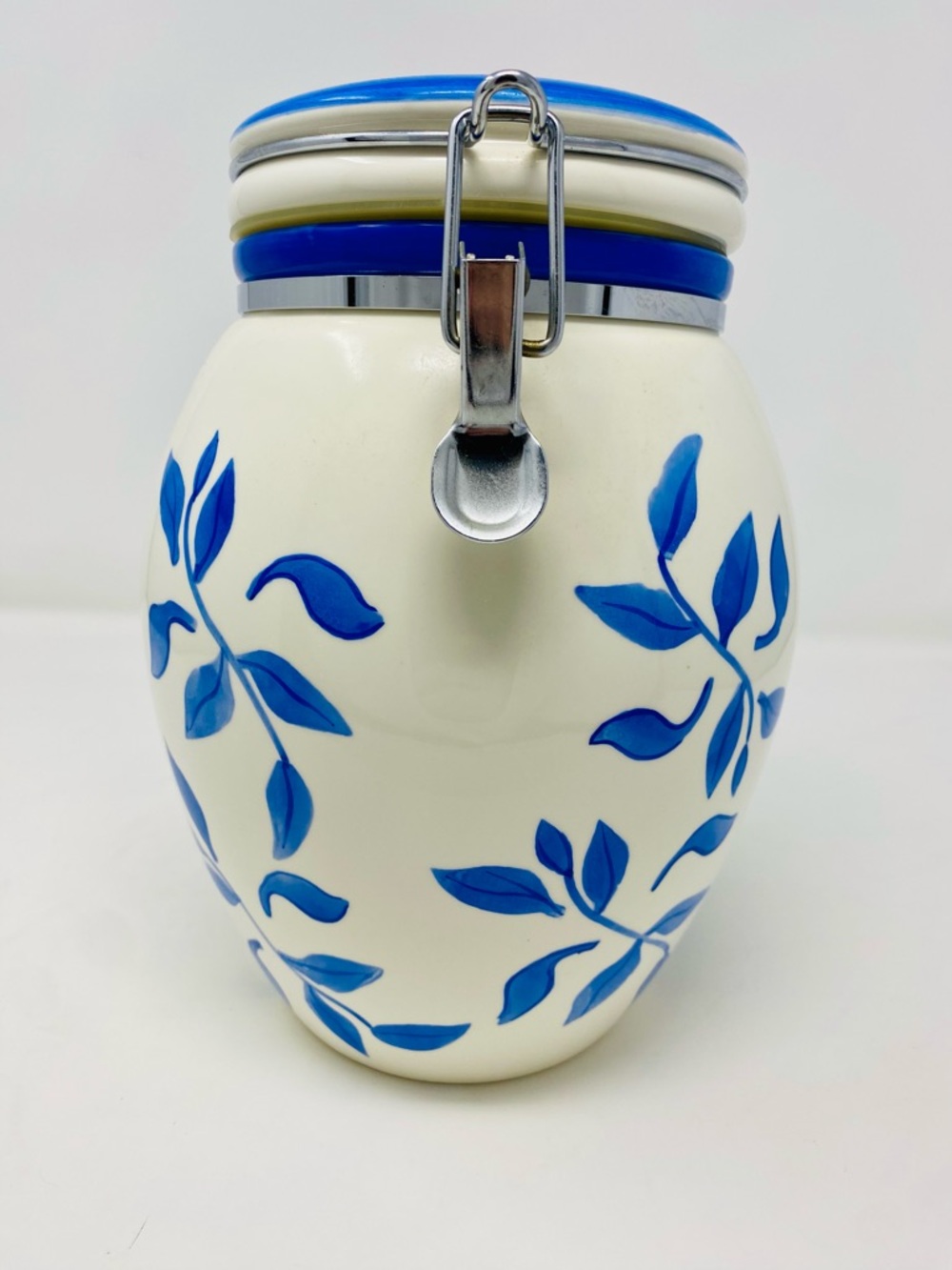 Blue Leaf Ceramic Storage Canister - Home Accents